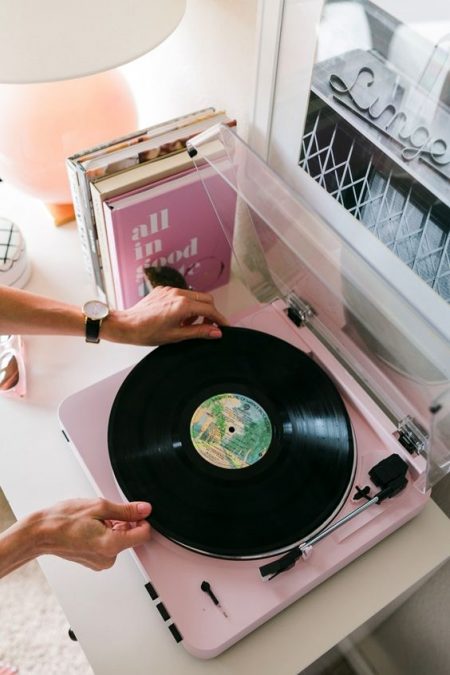 Pink turntable with vinyl