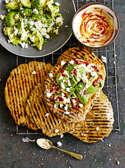 Quick Flatbreads with Avocado & Feta