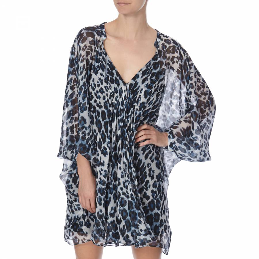 Diane Von Furstenberg Blue Silk Snow Leopard Dress