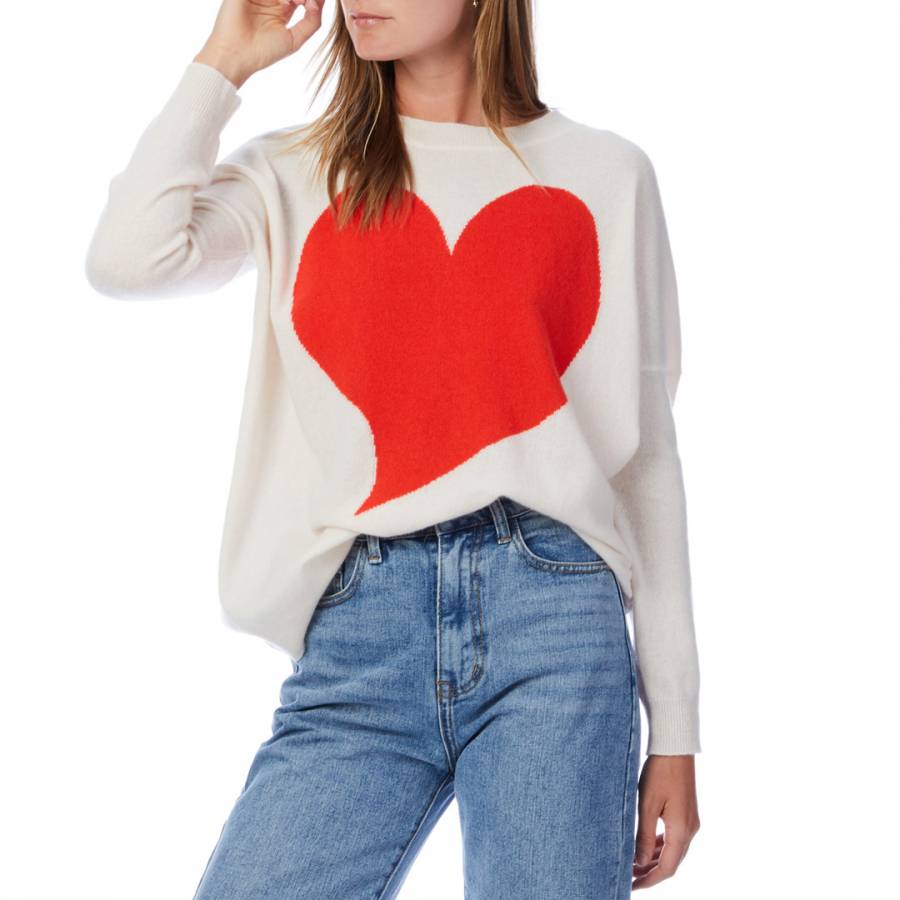 Scott & Scott London White/Red Quirky Heart Cashmere Jumper cashmere gifts