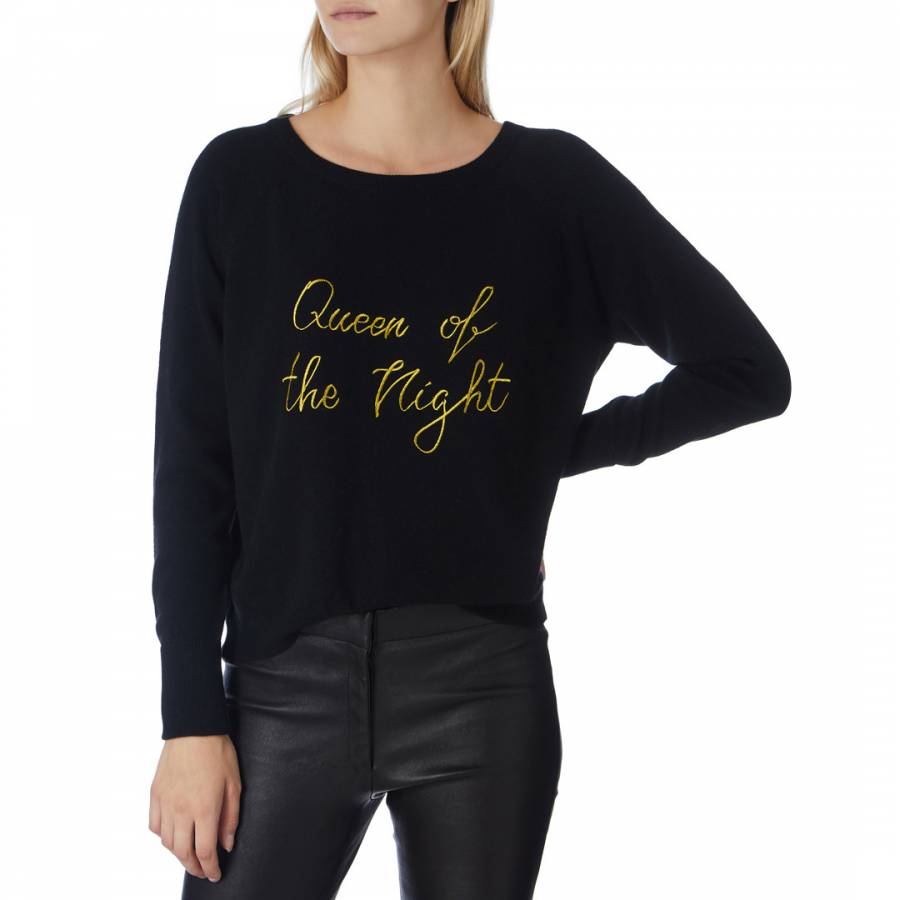 Cashmere gifts Scott & Scott London Black Queen Slogan Cashmere Jumper 