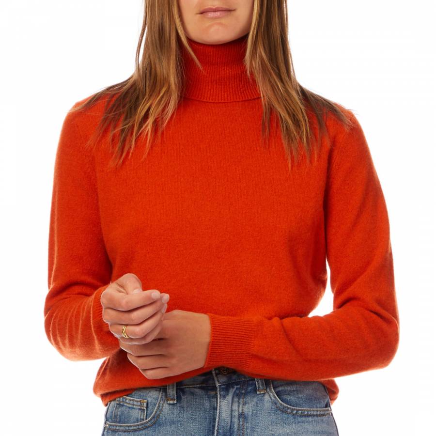 cashmere gifts Orange Cashmere Polo Neck Jumper