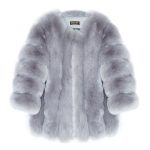 Grey Luxury Faux Fur Silk Blend Coat Jayley Collection