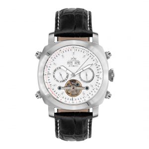 Hindenberg Men's Black/Silver Skyray Leather Watch