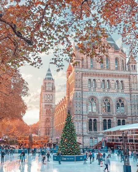 Natural History Museum ice skating rink in winter