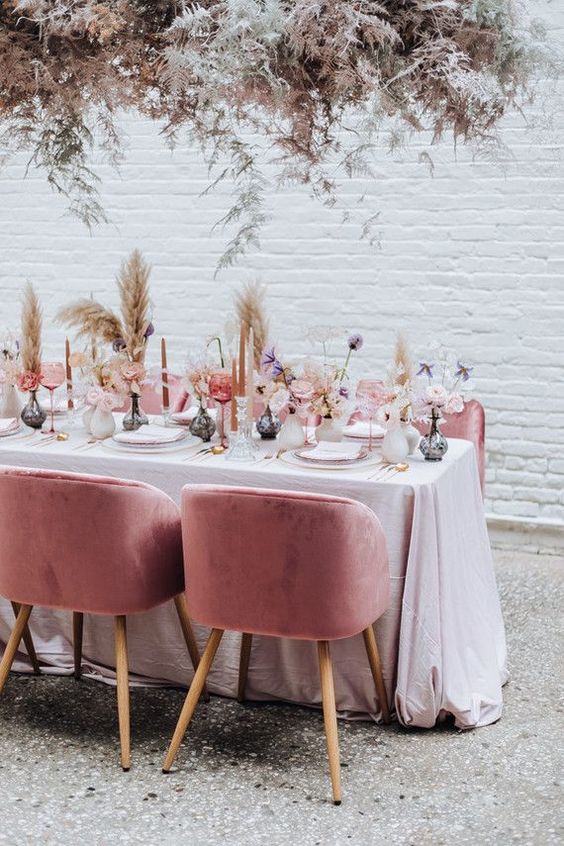 Pink and white dinner table settings