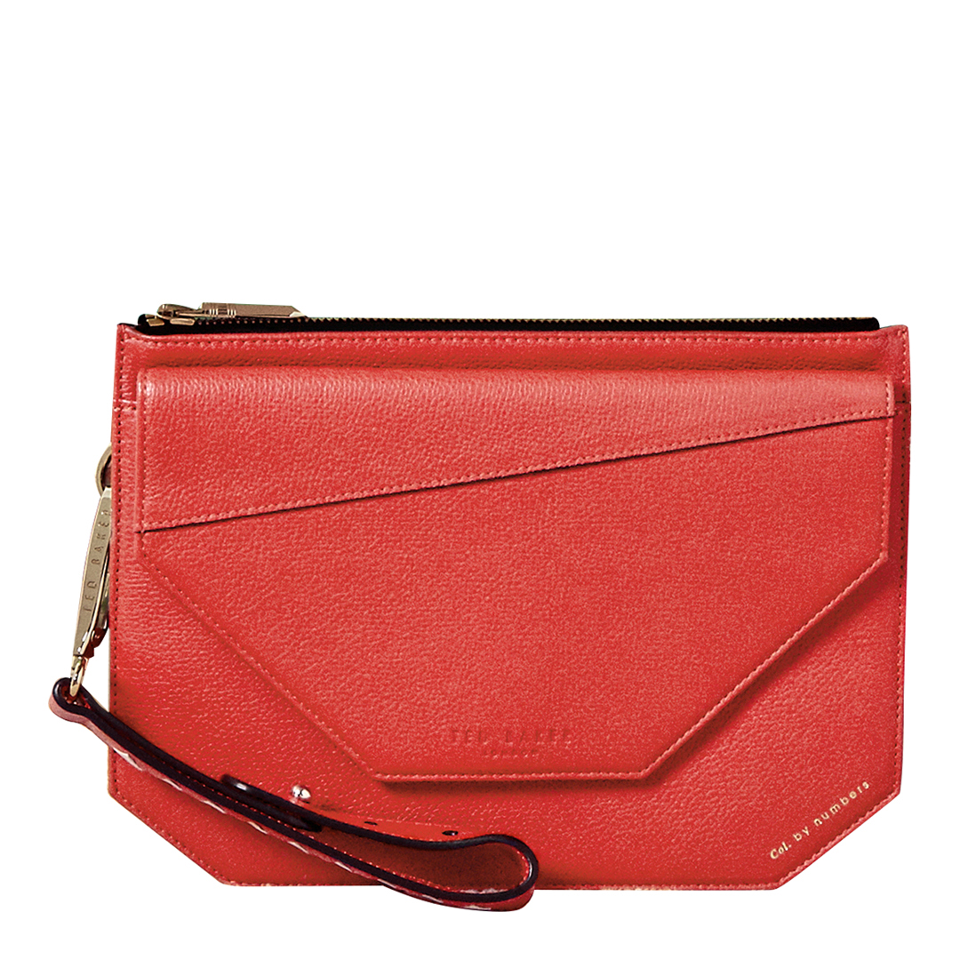 TED BAKER Red Cassis Flap Detail Leather Clutch Bag