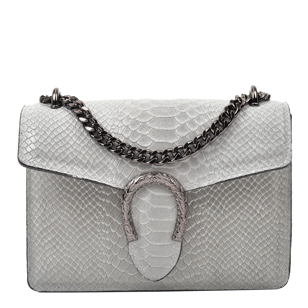 RENATA CORSI Grey Leather Shoulder Bag