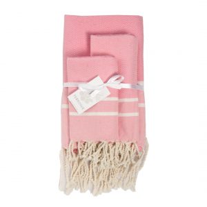 Febronie Stockholm Set of 3 Hammam Towels, Pale Pink