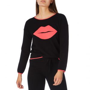  COCOA CASHMERE Black/ Fluro Pink Lip Cashmere Jumper