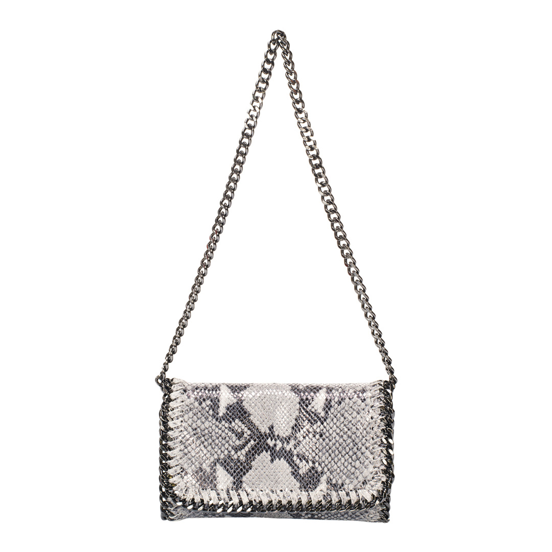 GIULIA MASSARI Grey Snake Print Leather Crossbody Bag