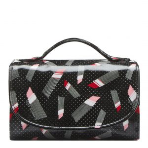 LULU GUINNESS Black Lipstick Print Roll Washbag