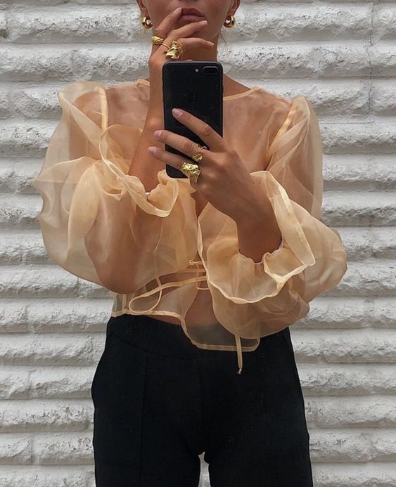 puffed sleeves trend, sheer top summer 2020 trend