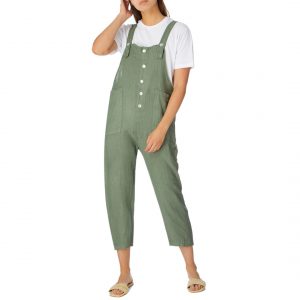 ALEXANDRE LAURENT Khaki Rustic Finish Linen Jumpsuit