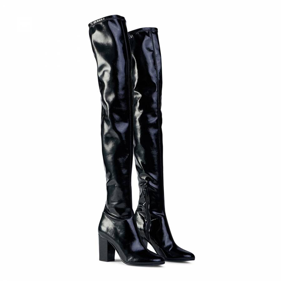 Maje Black Fotui Vinyl Heeled Thigh High Boot