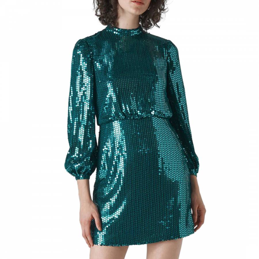 Whistles Teal Dena Sequin Dress