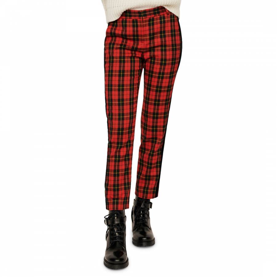 Maje Red Checked Fitted Trousers