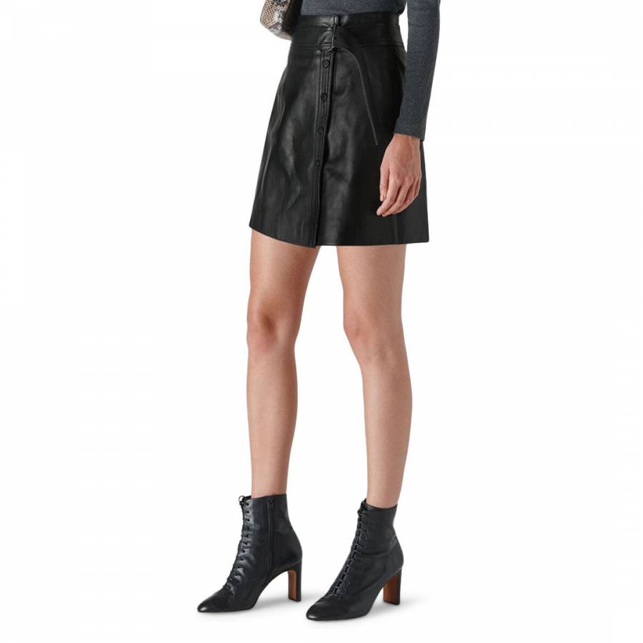 Whistles Black A Line Leather Skirt