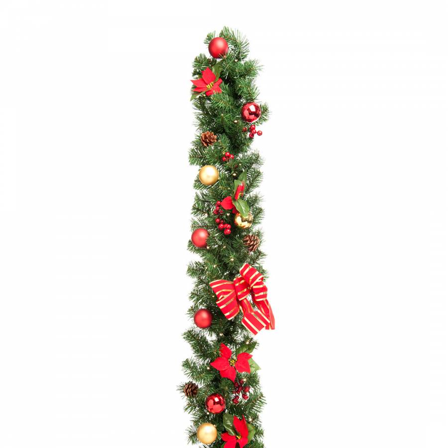 Festive Statement Size Poinsettia Garland with Lights 270cm