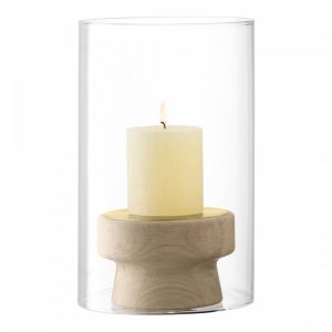 LSA Mistral Oak Candleholder & Glass Shade H25.5cm