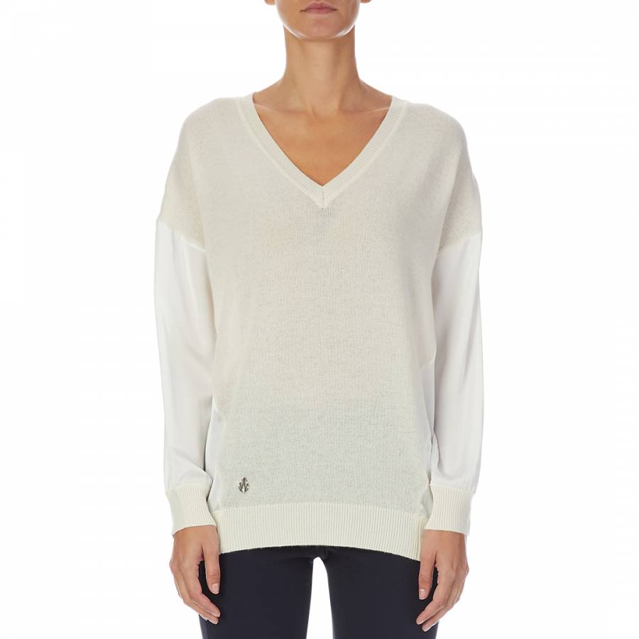 smart knitwear Amanda Wakeley Ecru V- Neck Cashmere Blend Jumper - £119