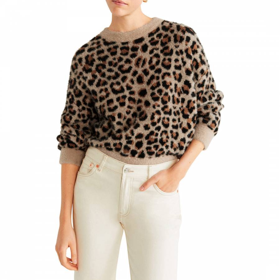 smart knitwear Mango Beige Leopard Print Jumper - £19