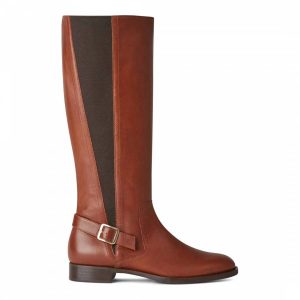 knee high boots Hobbs London Nicole Buckle Boot Tan Vitello Long Boot - £129