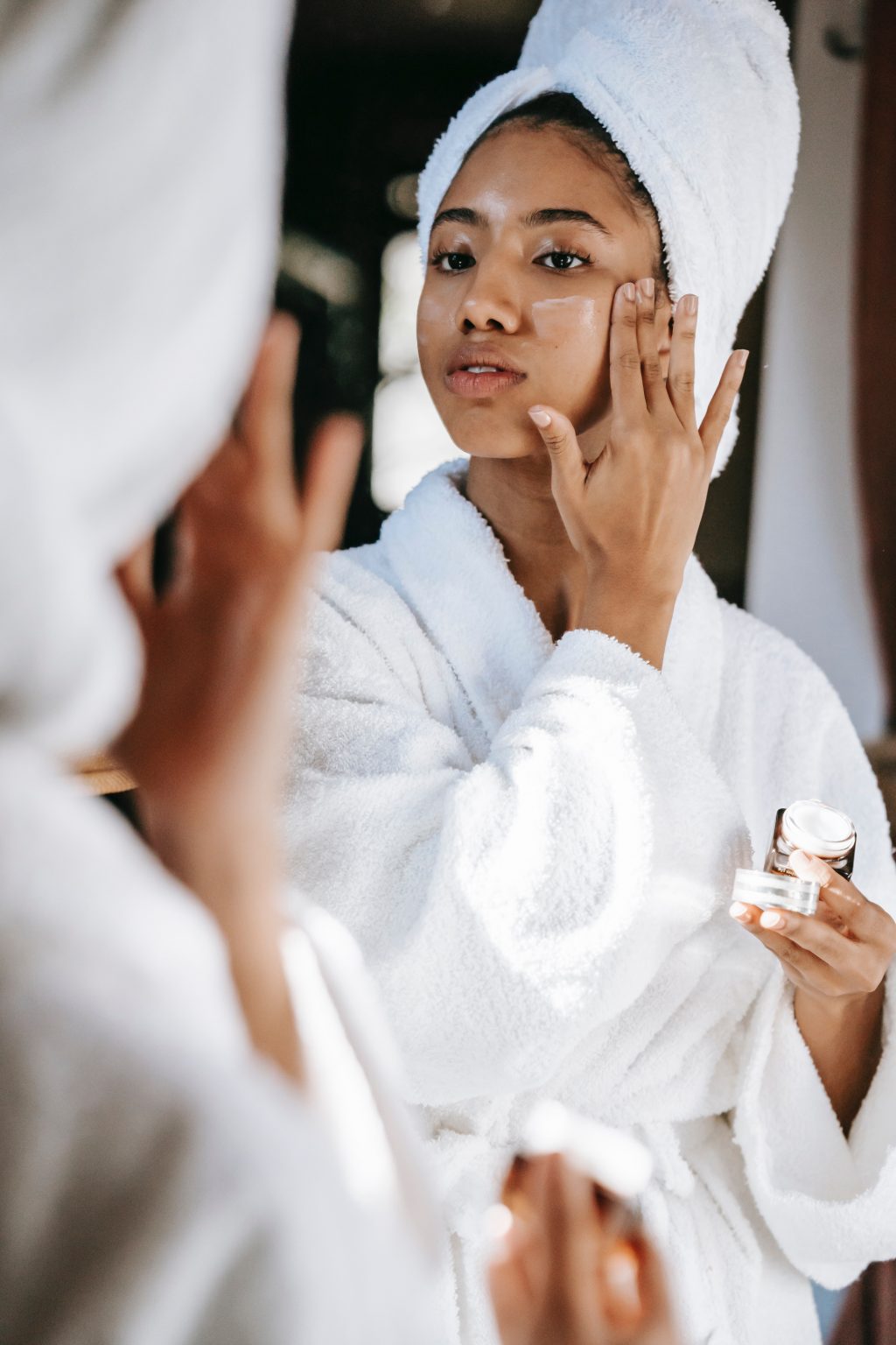 Woman using skincare