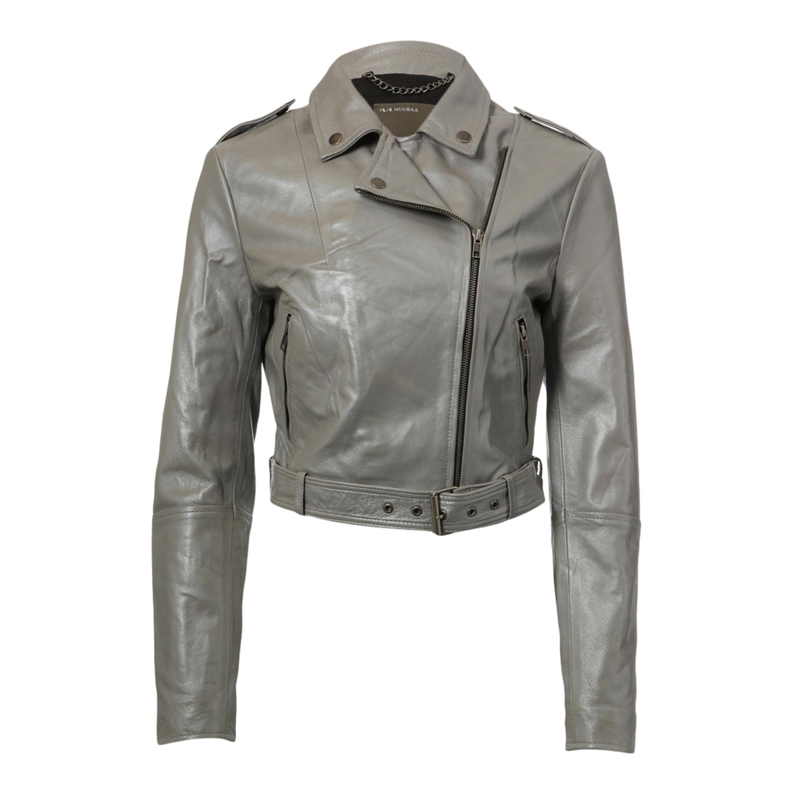 Muubaa cropped metallic leather jacket in silver