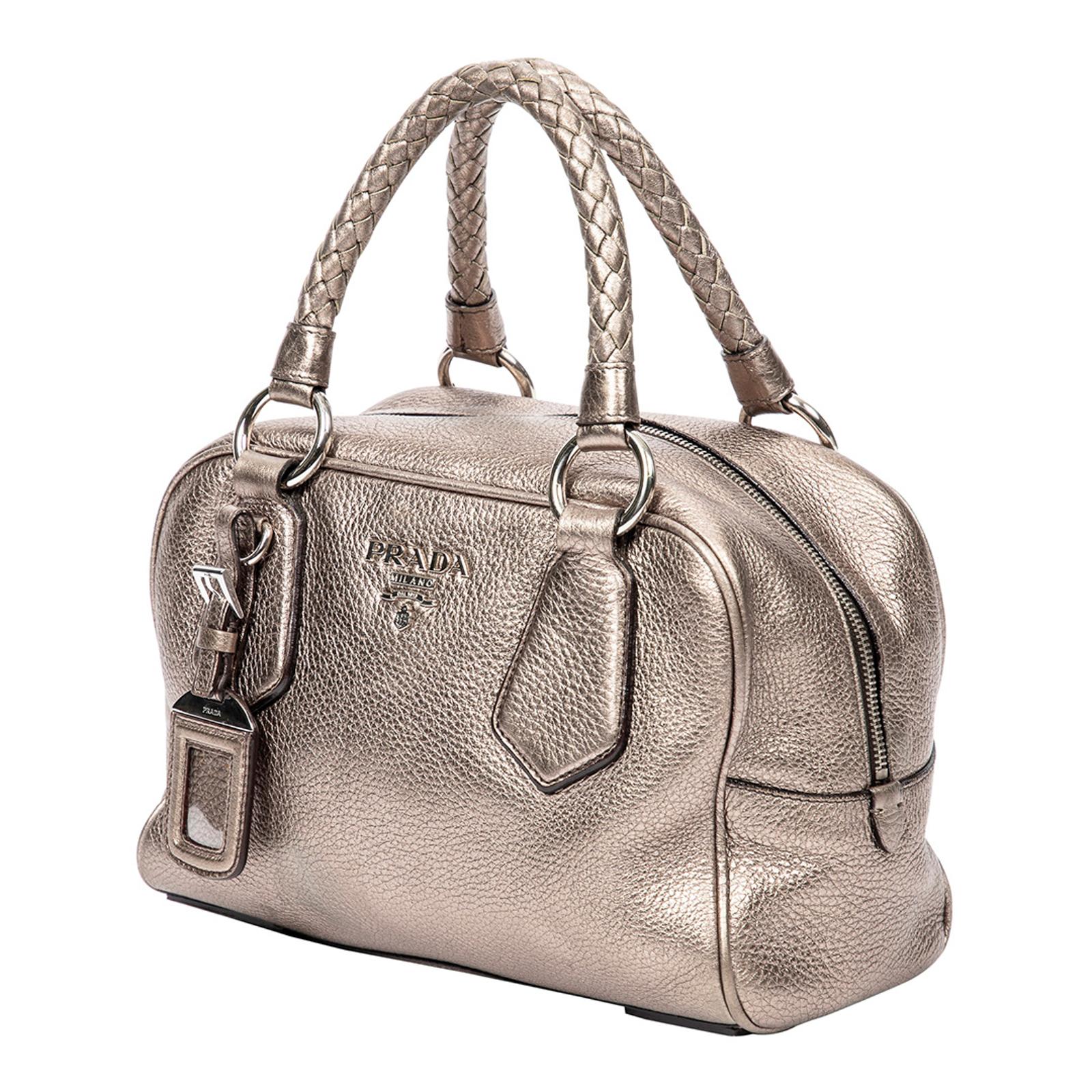 Prada Metallic Silver Cervo Antik Leather Bauletto Bag Prada