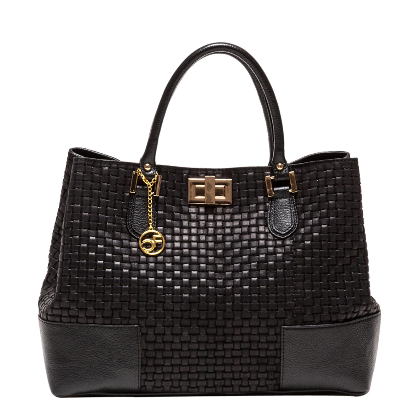 Black Leather Woven Tote Bag - BrandAlley