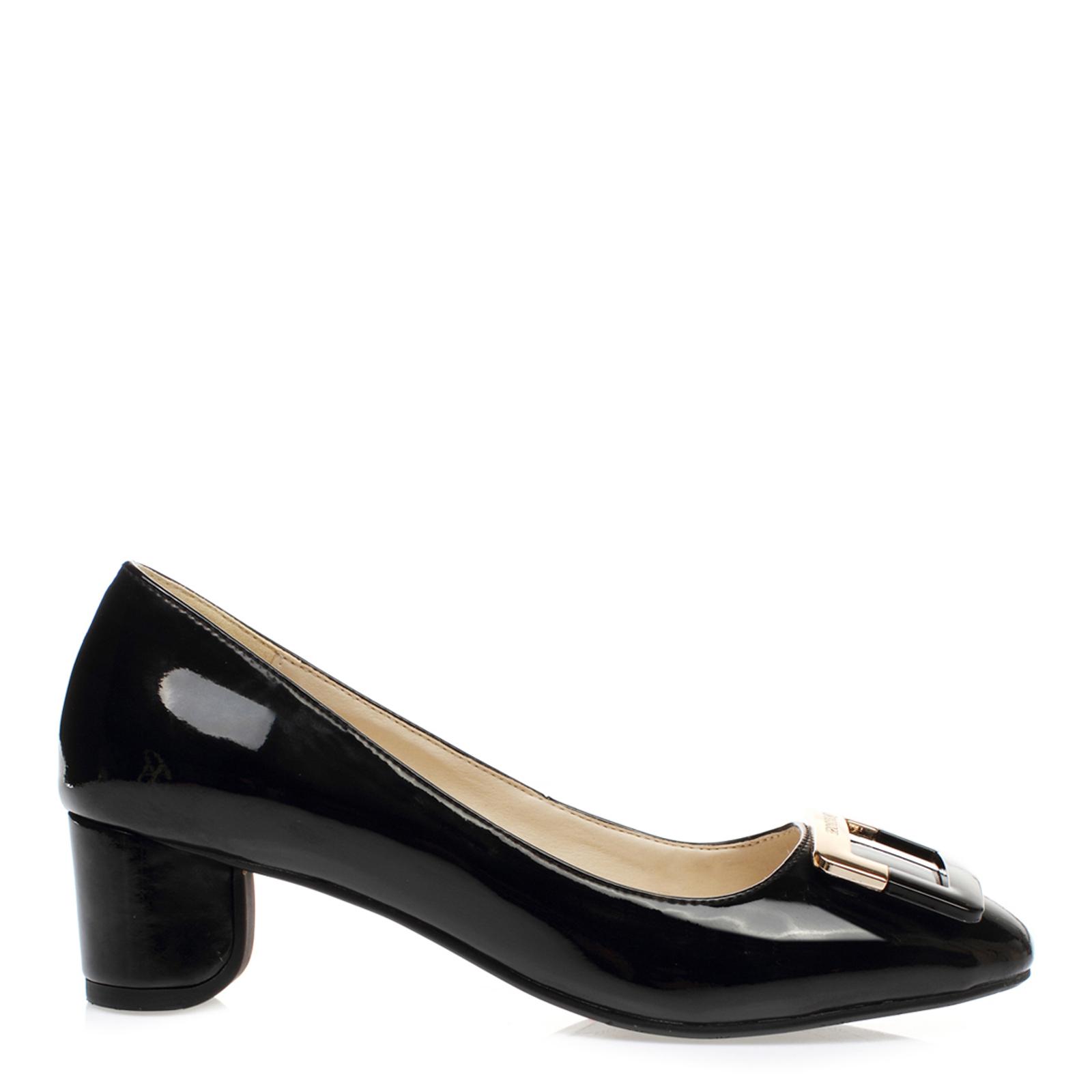 Black Leather Square Toe Shoes Heel 5cm - BrandAlley