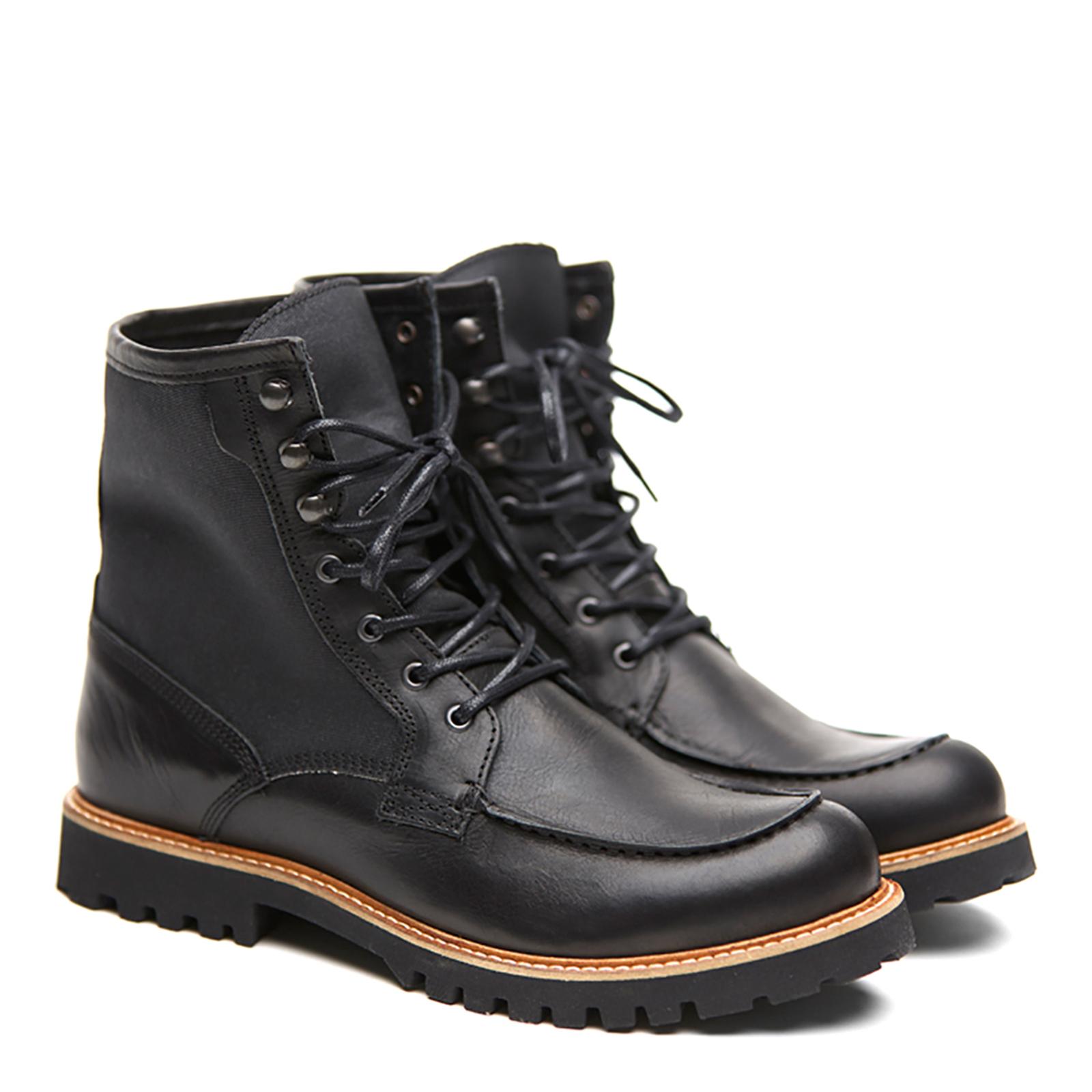 Black Zack Leather/Waxed Canvas Boots - BrandAlley