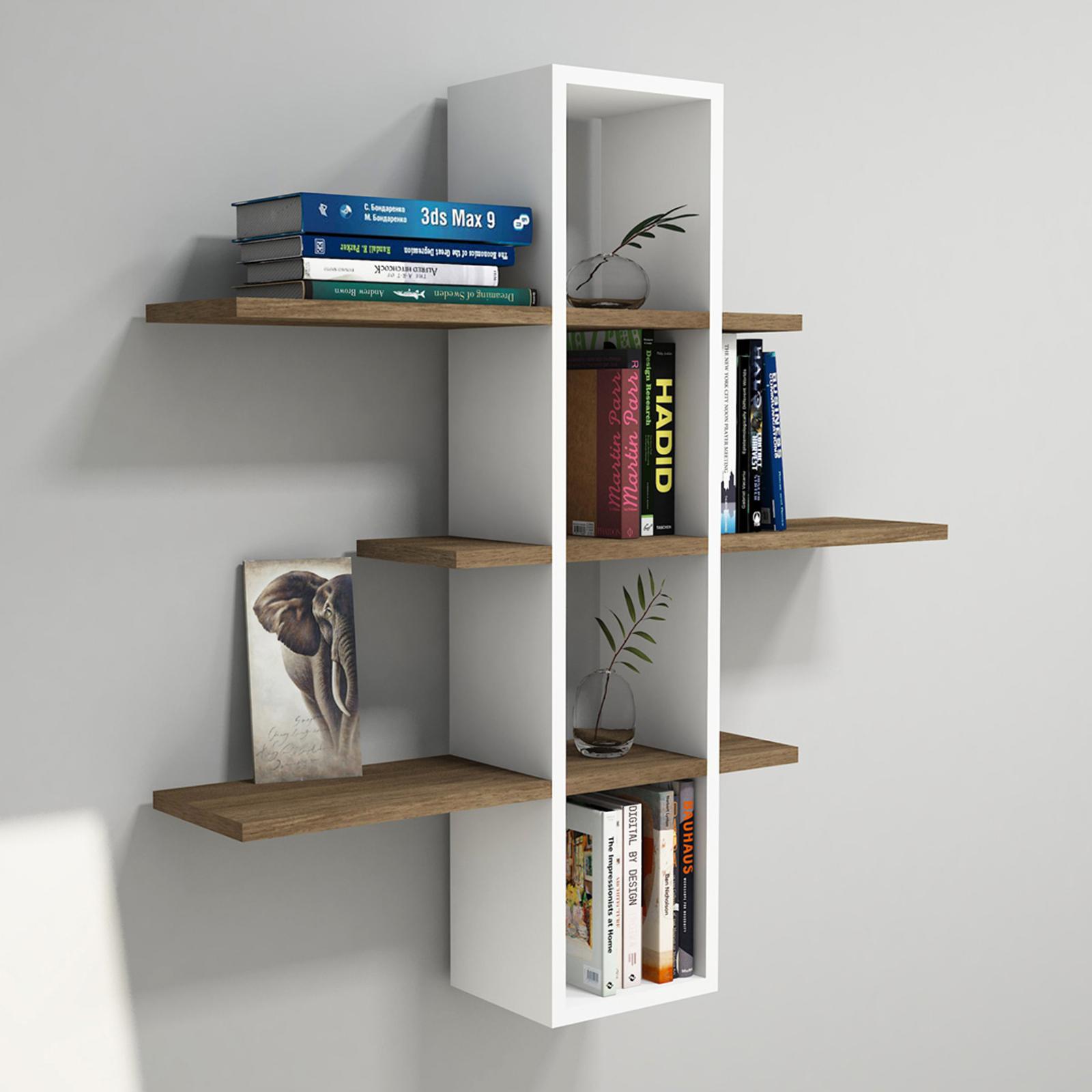 Ardo Wall Mounted Bookcase Walnut And White Brandalley