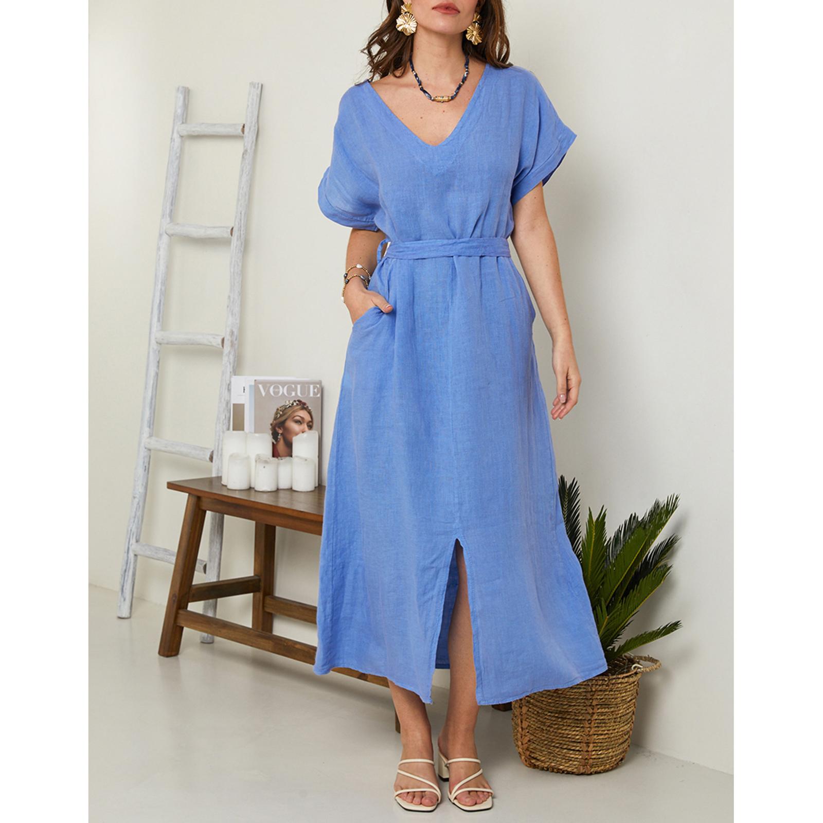 Blue Linen Maxi Dress - BrandAlley