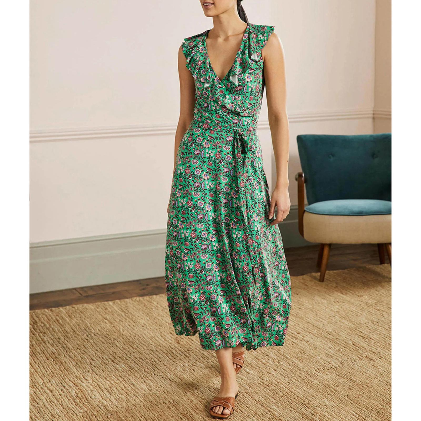 Green Floral Saskia Wrap Jersey Maxi Dress - BrandAlley