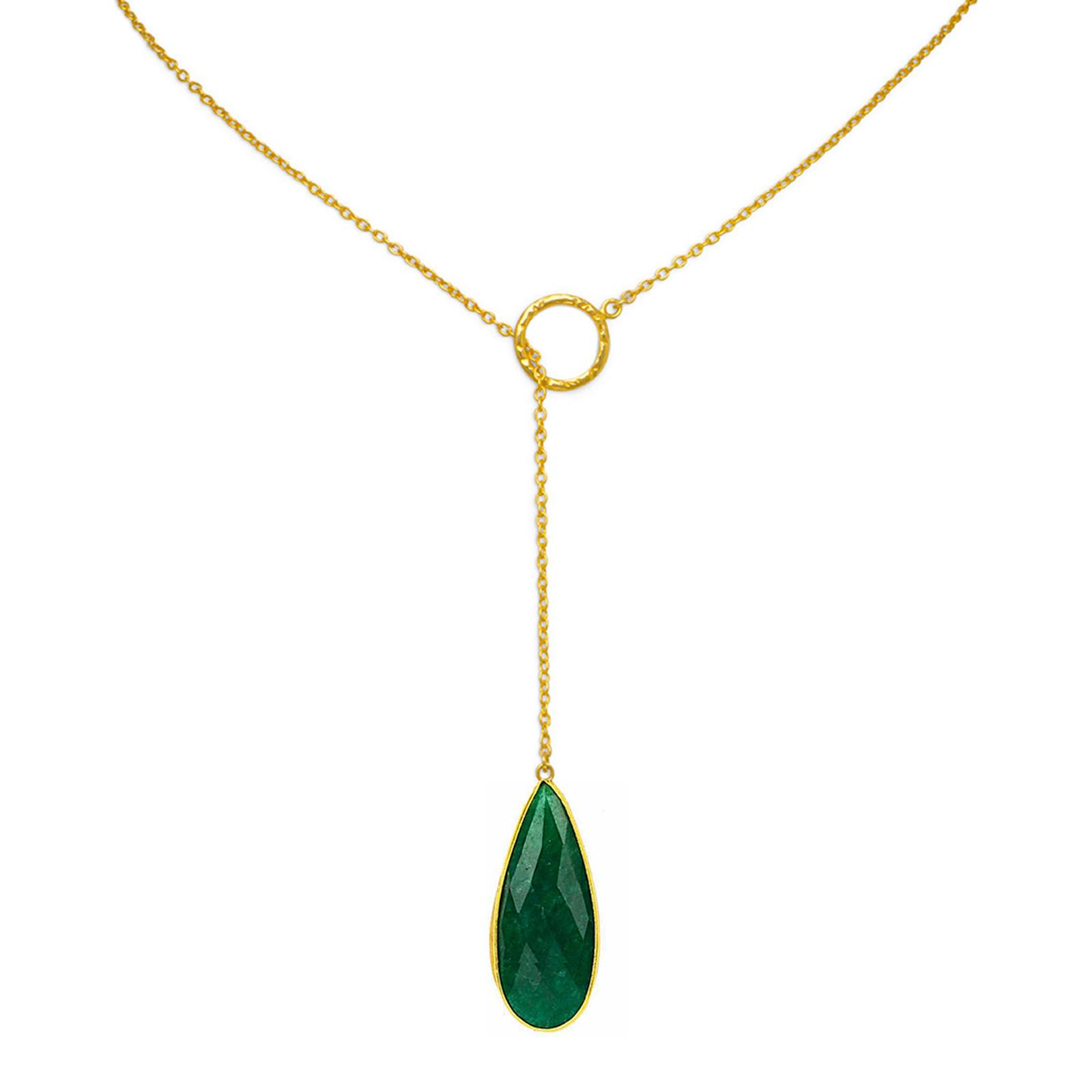 18K Gold Emerald Lariat Necklace - BrandAlley