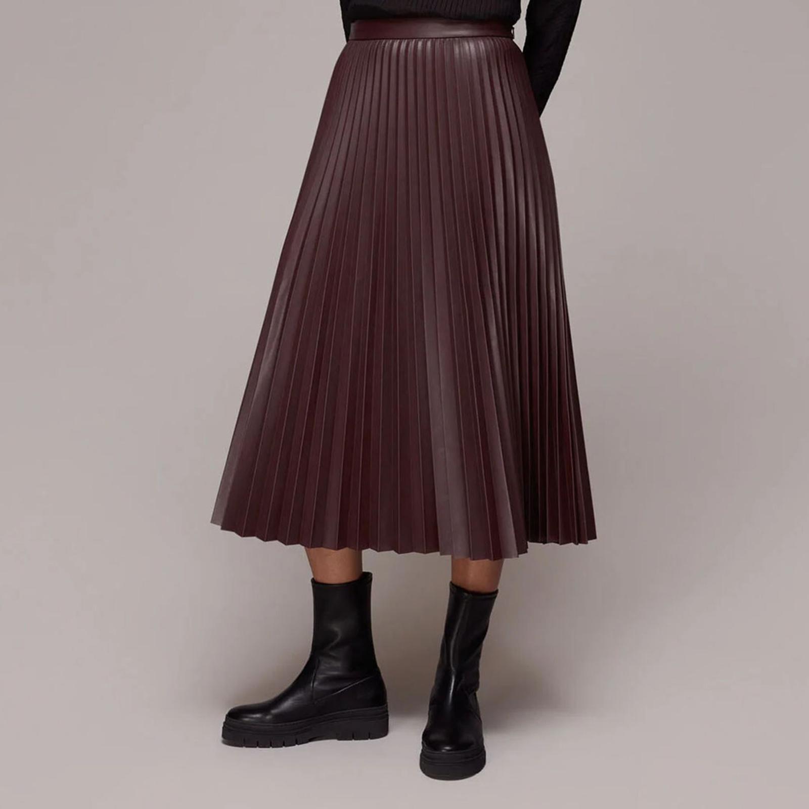 Chocolate Pleated PU Leather Skirt - BrandAlley