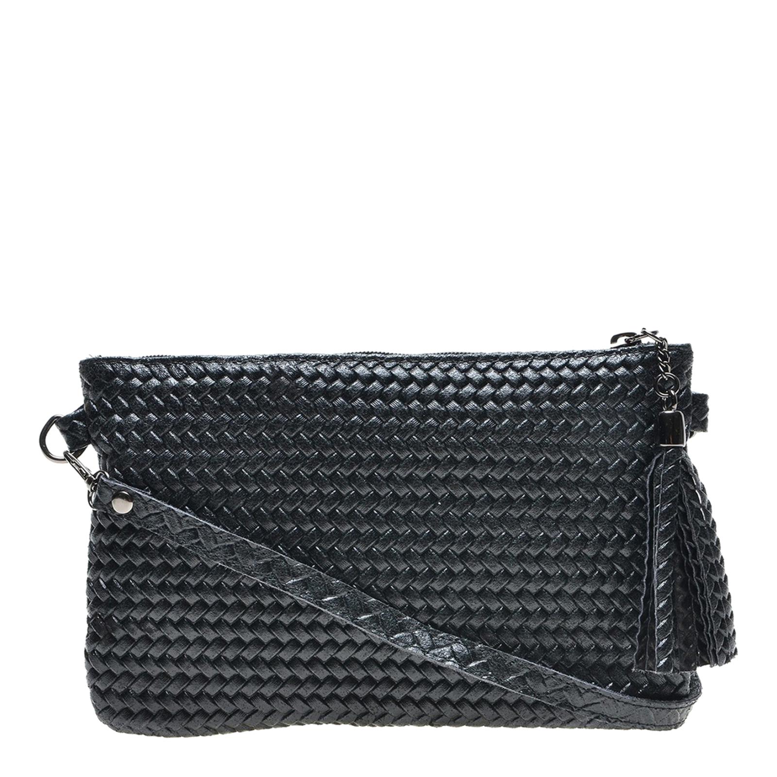 Black Leather Top Zip Closure Shoulder Bag - BrandAlley
