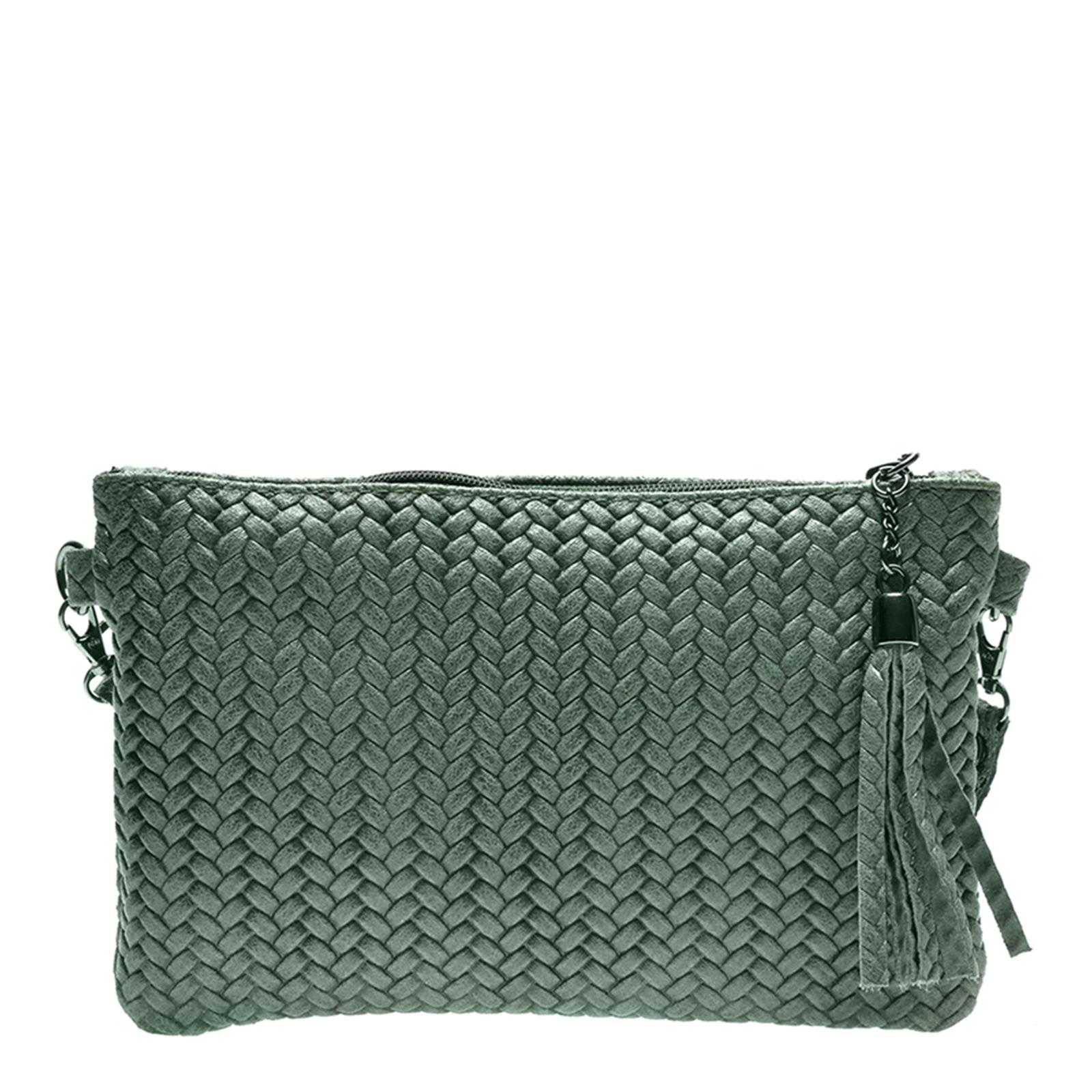 Green Leather Top Zip Closure Shoulder Bag - BrandAlley