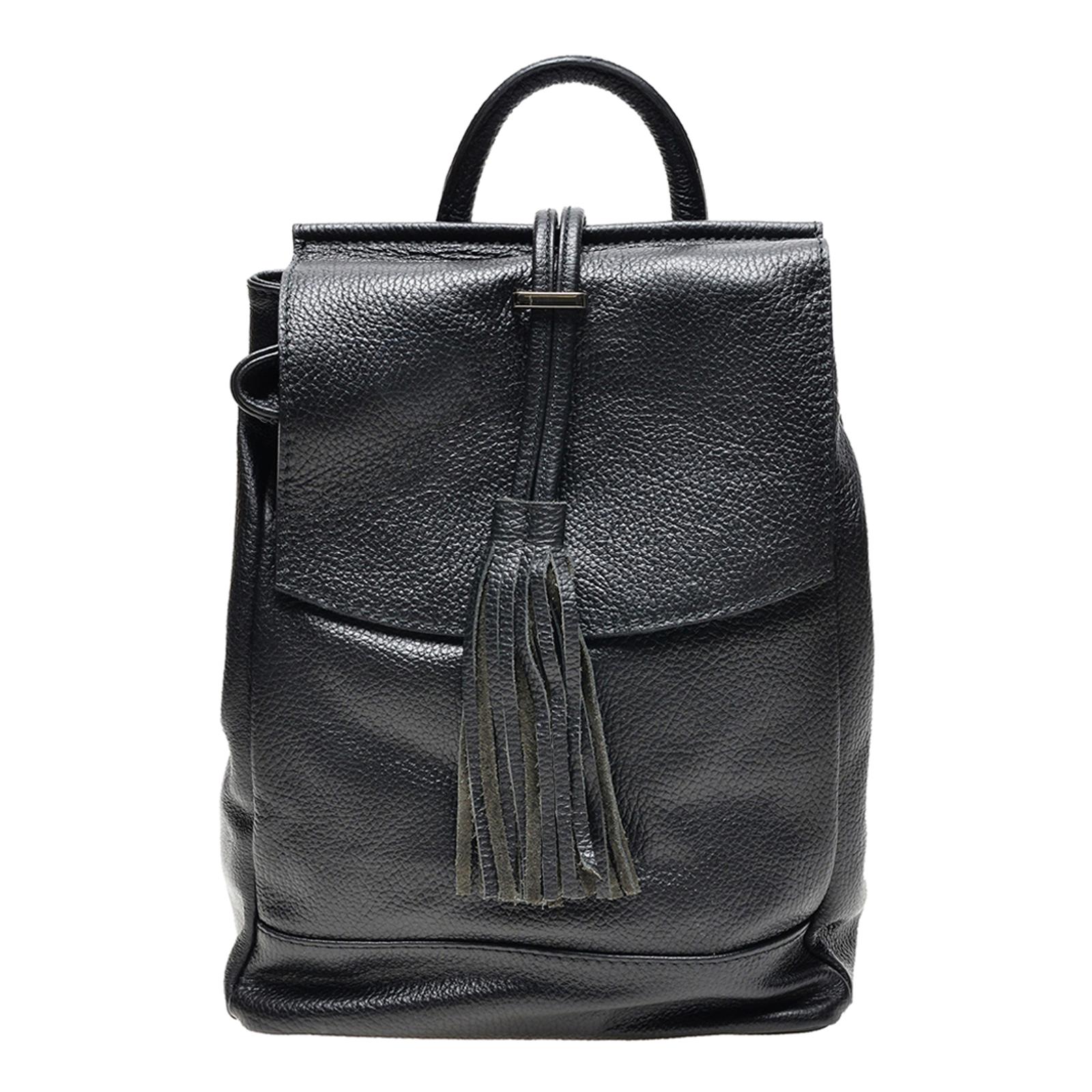 Black Leather Tassel Zip Backpack - BrandAlley