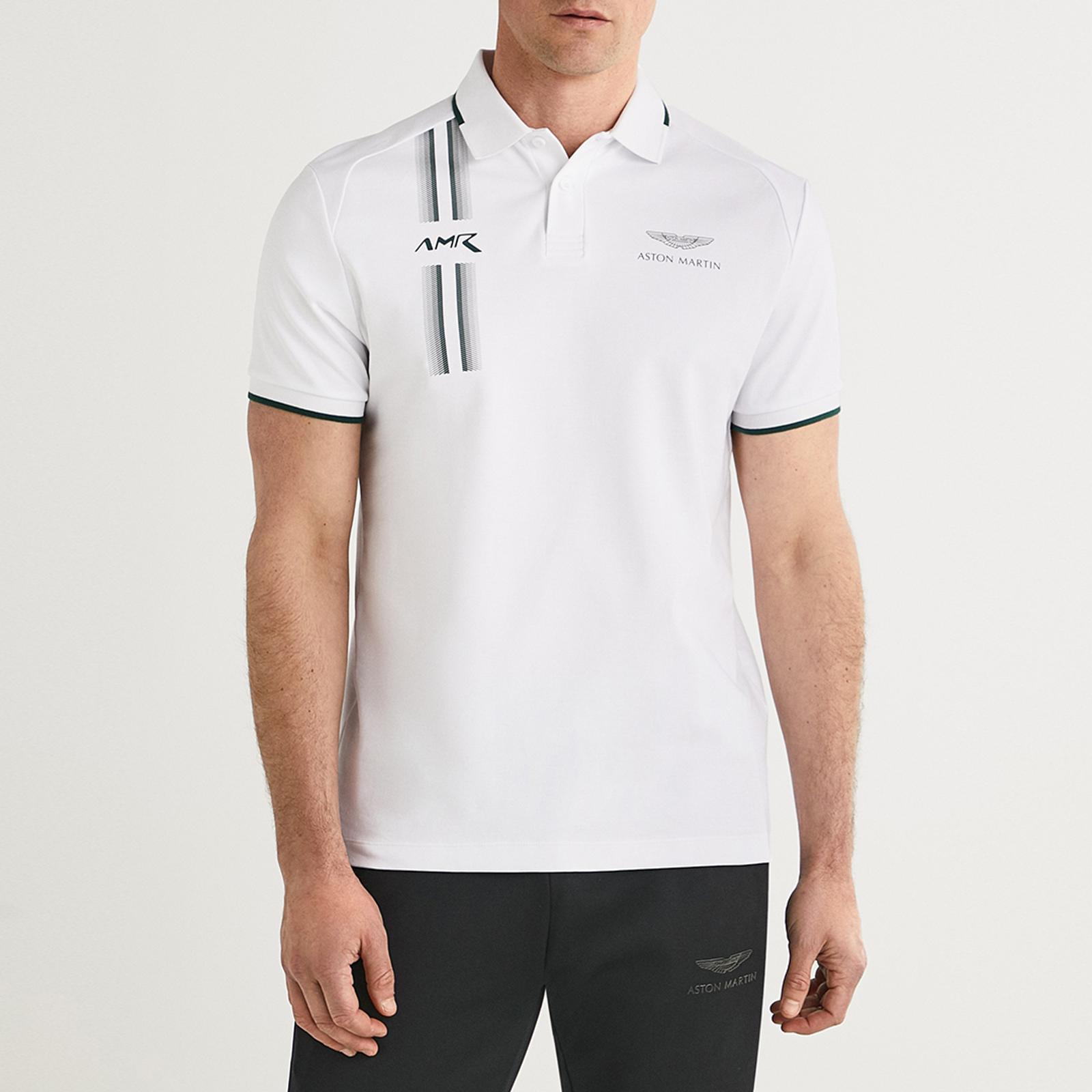 White AMR Stripe Logo Cotton Polo Shirt - BrandAlley