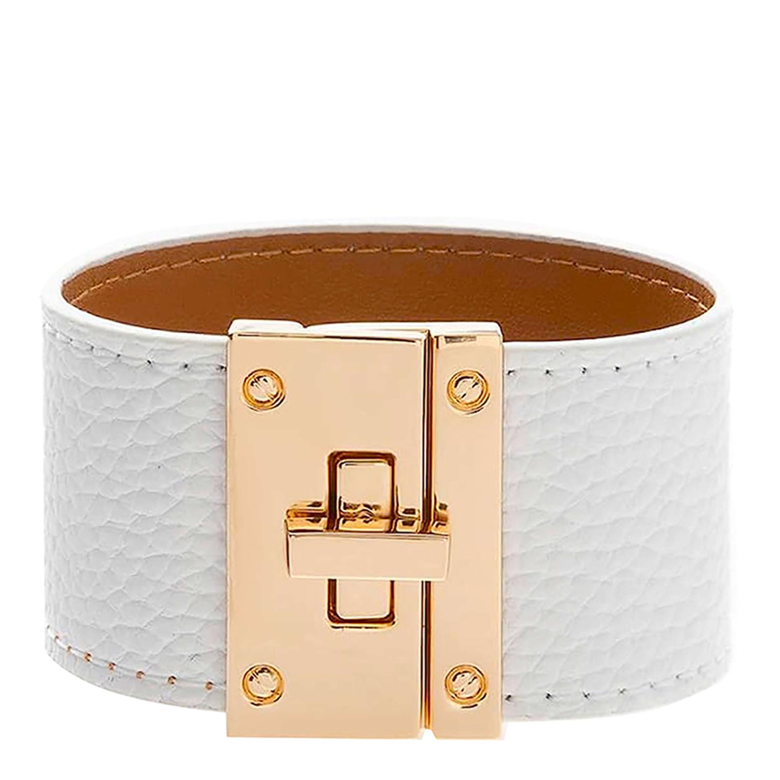 18K Gold White Leather Lock Bracelet - BrandAlley