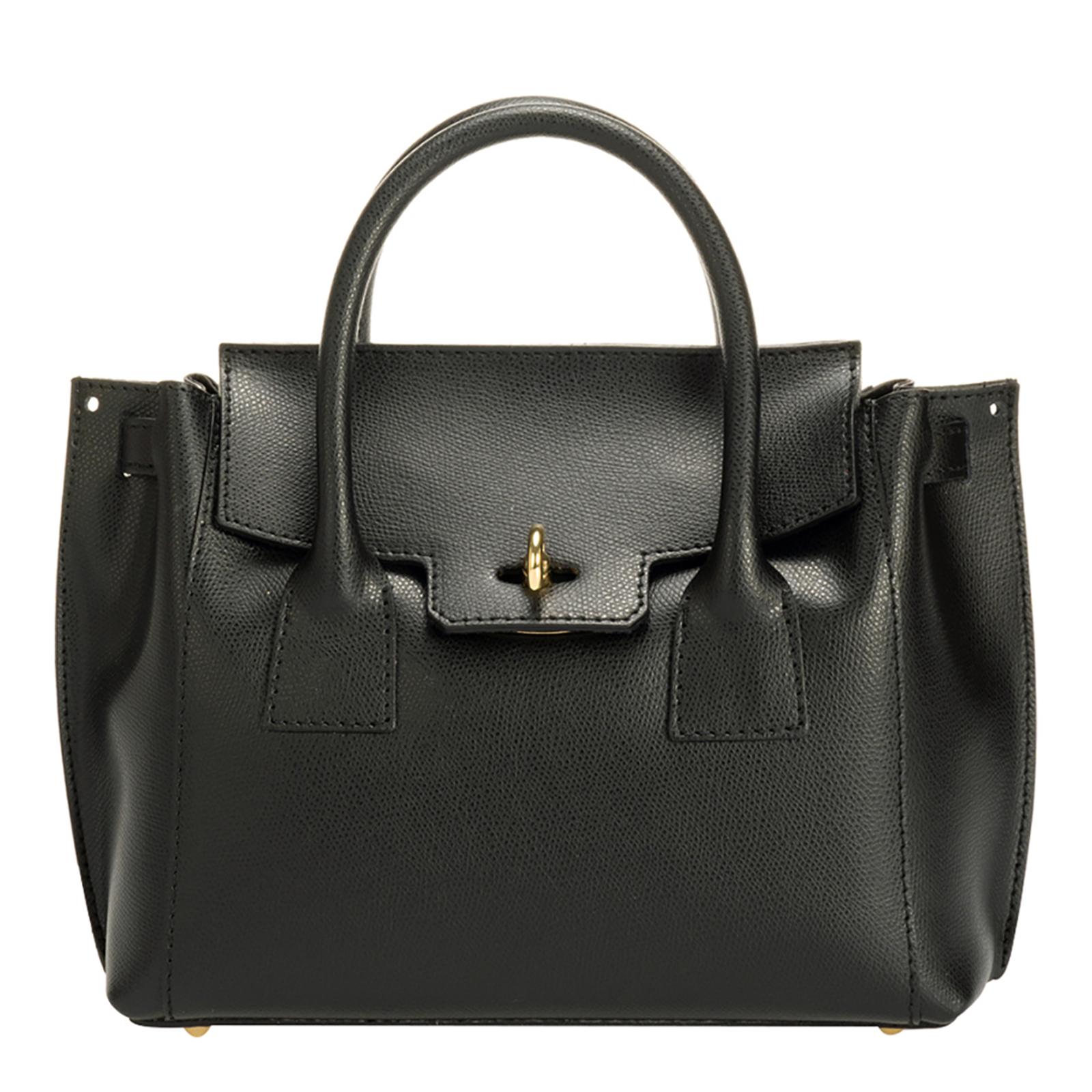 Black Italian Leather Top Handle Bag - BrandAlley