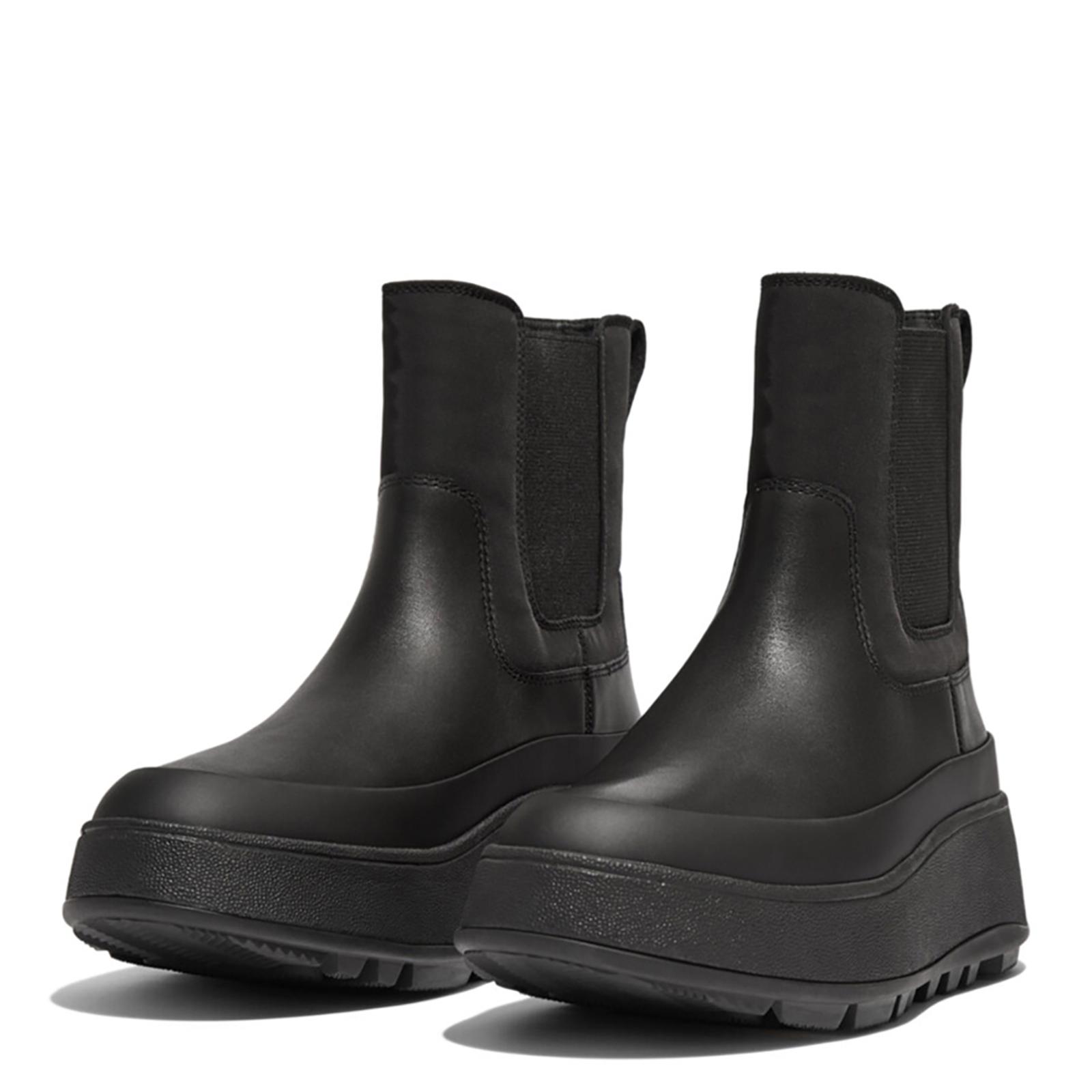 Black F Mode Leather Waterproof Flatform Chelsea Boot - BrandAlley