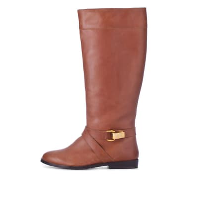 Tan Leather Double Strap Long Boots