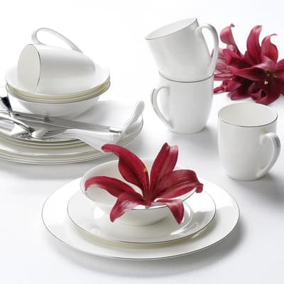 16 Piece White Platinum Serendipity Fine Bone China Dinnerware Set