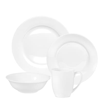 White Serendipity Platinum Sixteen Piece Fine China Dinnerware Set