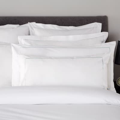 800TC Single Row Cord Pair of Housewife Pillowcases, White/Duck Egg