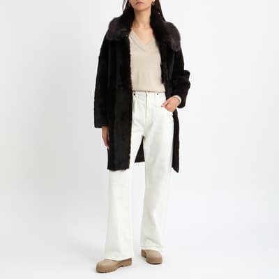 Brown Cocoon Shearling Coat